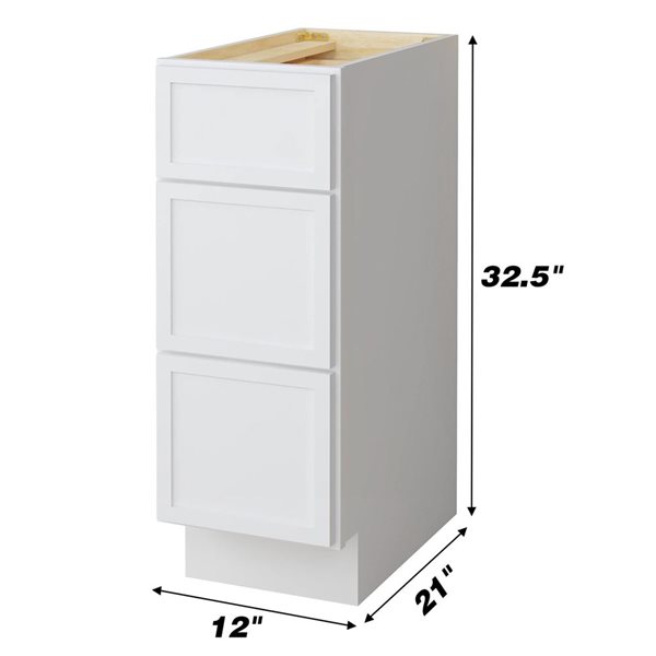 Vanity Art 12 W x 32.5-in H 3-Drawer Freestanding Bathroom Cabinet Only - White