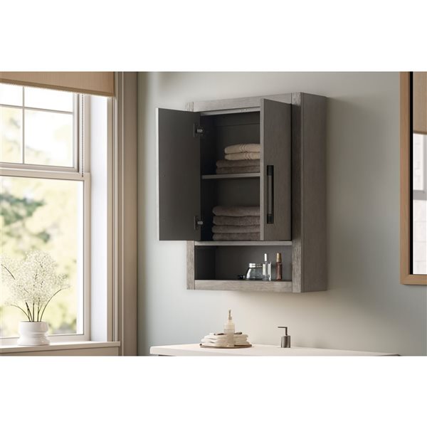 Vanity Art 24 W x 33-in H Wall-Mounted Storage Cabinet w/ Matte Black Handles - Driftwood Grey