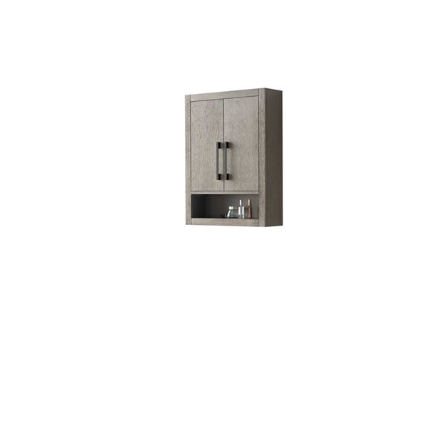 Vanity Art 24 W x 33-in H Wall-Mounted Storage Cabinet w/ Matte Black Handles - Driftwood Grey