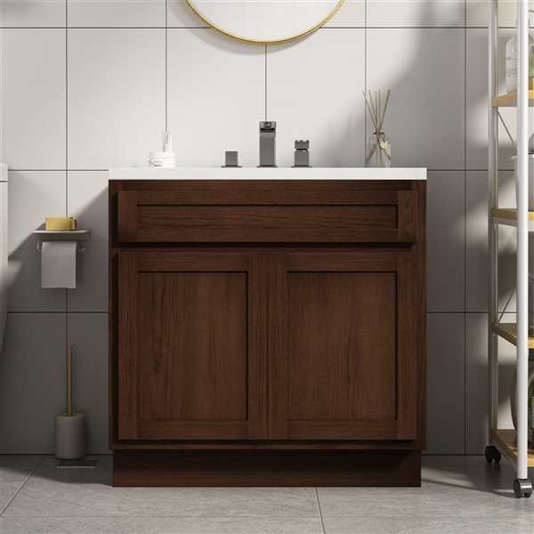 Meuble-lavabo autoportant de salle de bains à 2 portes de Vanity Art 36 l. x 32,5 po h. sans comptoir, brun