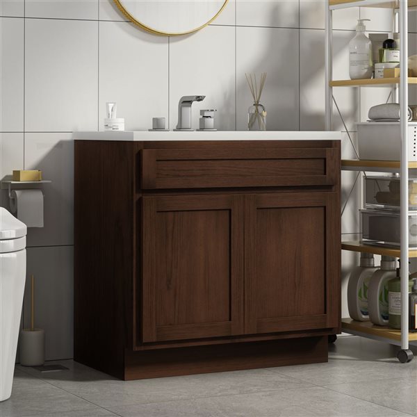 Meuble-lavabo autoportant de salle de bains à 2 portes de Vanity Art 36 l. x 32,5 po h. sans comptoir, brun