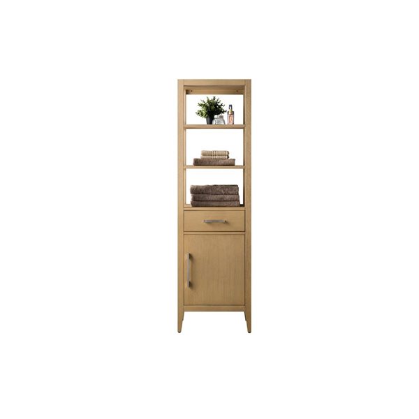 21 W X 72-In H Freestanding Linen Cabinet W/ Brushed Nickel Handles - Natural Oak