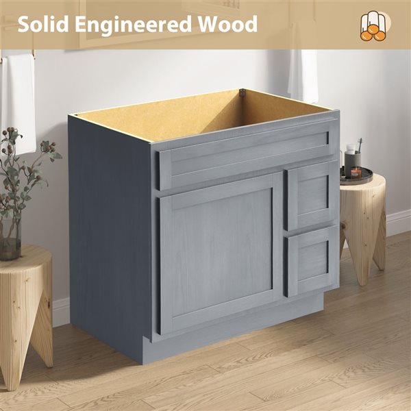 Vanity Art 36 W x 32.5-in H 2-Right Drawer Freestanding Bathroom Vanity Cabinet Only - Silver