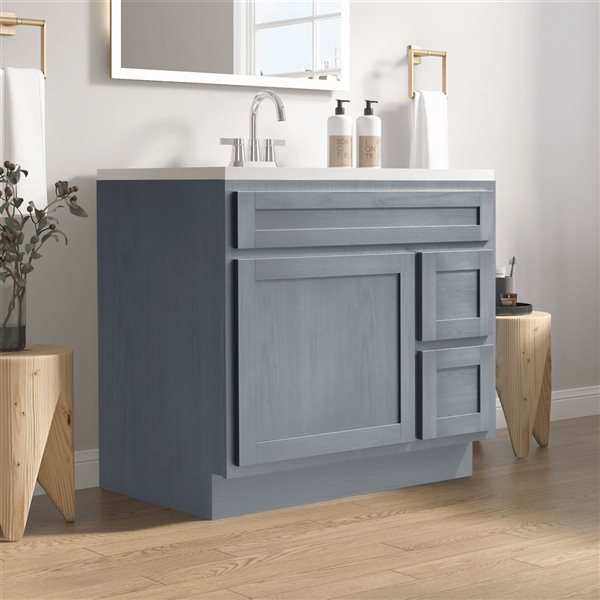 Vanity Art 36 W x 32.5-in H 2-Right Drawer Freestanding Bathroom Vanity Cabinet Only - Silver