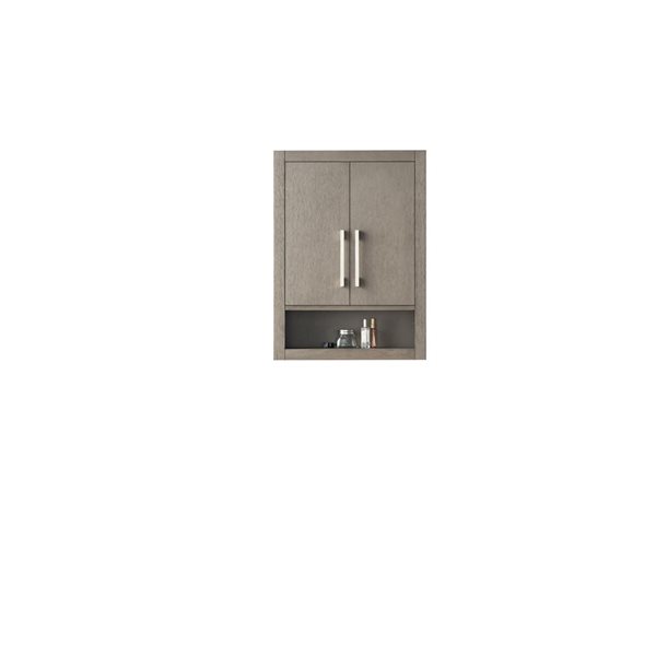 24 W X 33-In H Wall-Mounted Storage Cabinet W/ Brushed Nickel Handles - Driftwood Grey