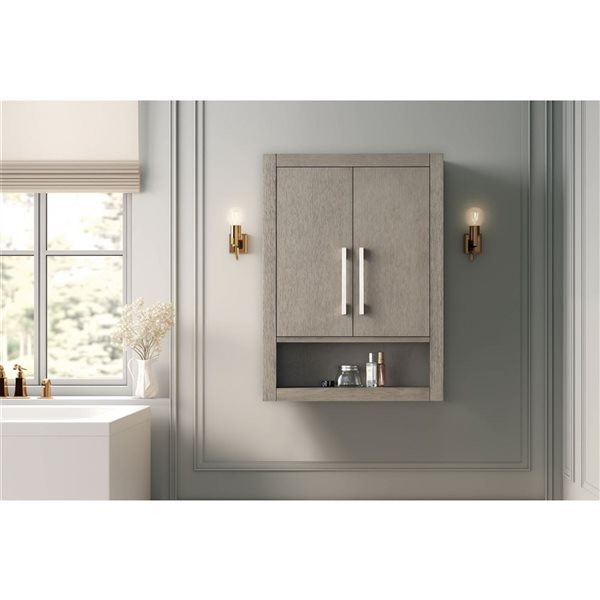 Vanity Art 24 W x 33-in H Wall-Mounted Storage Cabinet w/ Brushed Nickel Handles - Driftwood Grey
