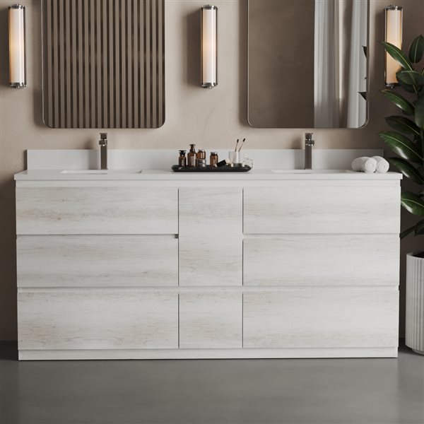 Urban Woodcraft Vamo 72 x 20-in Whitewash Double Sink Bathroom