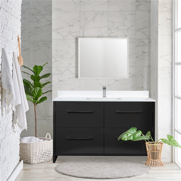 PRESENZA SCOTTY 48-in Bathroom Vanity in Grey with White Engineered Stone Countertop and Undermount Ceramic Sink