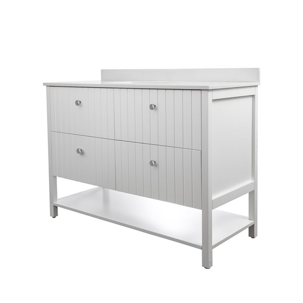 PRESENZA HARVARD 48-in Bathroom Vanity in White with White Engineered Stone Countertop and Ceramic Sink