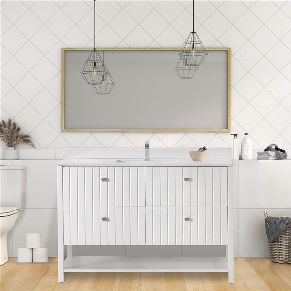 PRESENZA HARVARD 48-in Bathroom Vanity in White with White Engineered Stone Countertop and Ceramic Sink