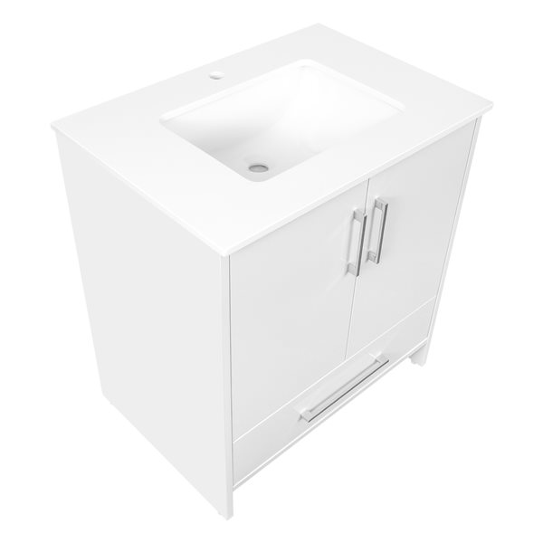 PRESENZA SCOTTY 30-in Bathroom Vanity in White with White Engineered Stone Countertop and Undermount Ceramic Sink