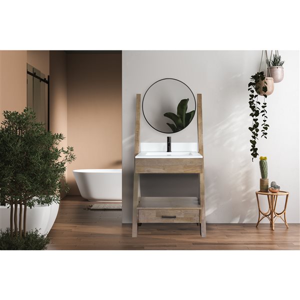 PRESENZA CAMDEN 29-in Single Sink Bathroom Vanity with White Polymer Quartz Top, Mirror and Faucet - Walnut