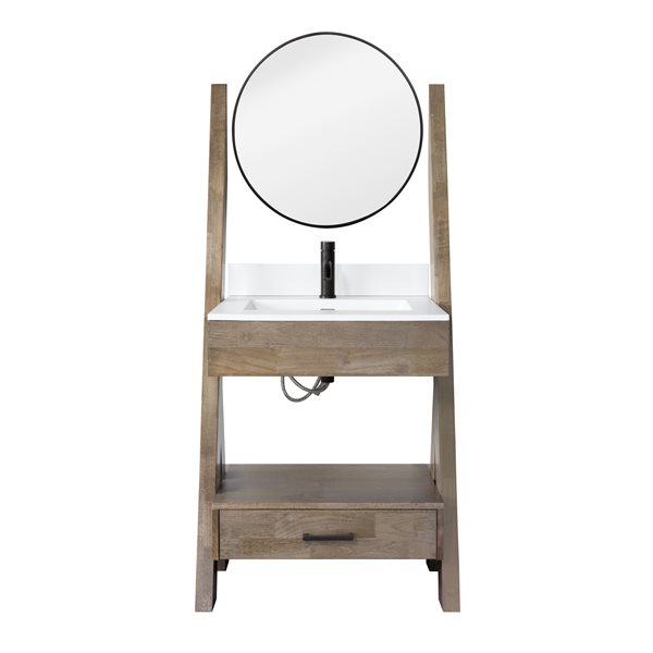 PRESENZA CAMDEN 29-in Single Sink Bathroom Vanity with White Polymer Quartz Top, Mirror and Faucet - Walnut