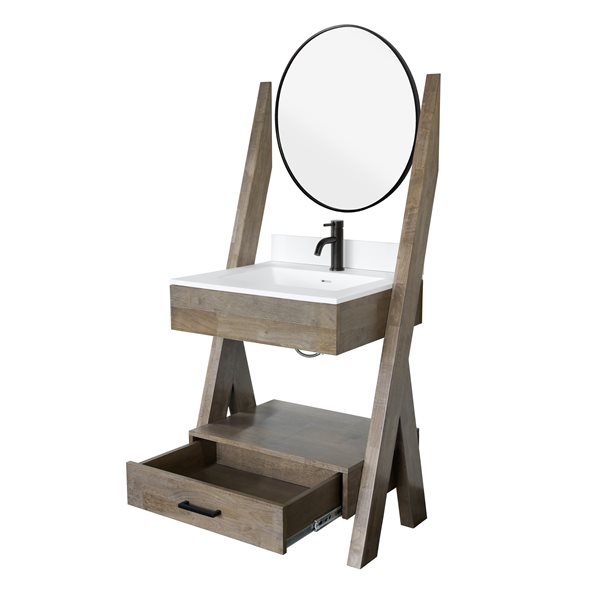 PRESENZA CAMDEN 29-in Single Sink Bathroom Vanity with White Polymer Quartz Top, Mirror and Faucet - Walnut