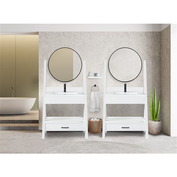 PRESENZA CAMDEN 35-in Single Sink Bathroom Vanity with White Polymer Quartz Top, Mirror and Faucet - White