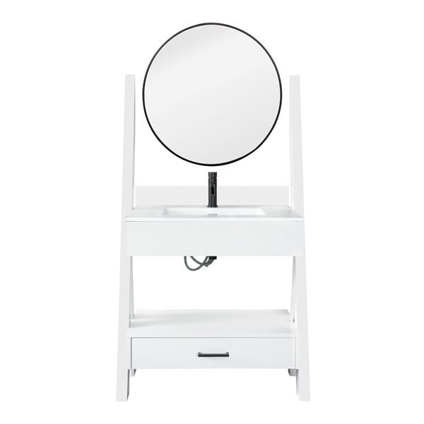 PRESENZA CAMDEN 35-in Single Sink Bathroom Vanity with White Polymer Quartz Top, Mirror and Faucet - White