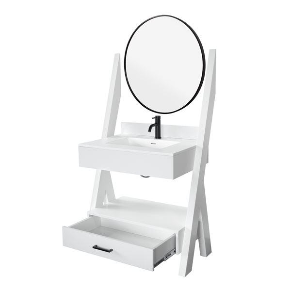 PRESENZA CAMDEN 35-in Single Sink Bathroom Vanity with White Polymer Quartz Top, Mirror and Faucet - White