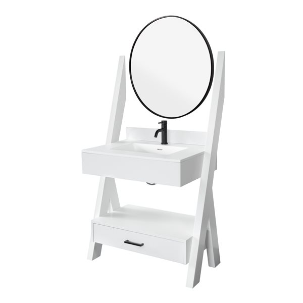 PRESENZA CAMDEN 35-in Single Sink Bathroom Vanity with White Polymer Quartz Top, Mirror and Faucet - White