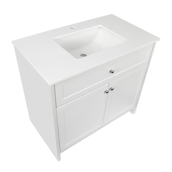 PRESENZA MELANY 36-in Bathroom Vanity in White with White Engineered Stone Countertop and Undermount Ceramic Sink