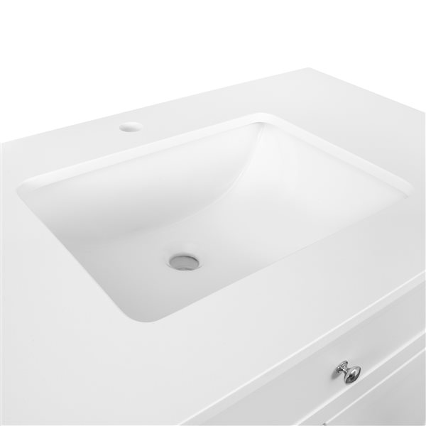 PRESENZA MELANY 36-in Bathroom Vanity in White with White Engineered Stone Countertop and Undermount Ceramic Sink