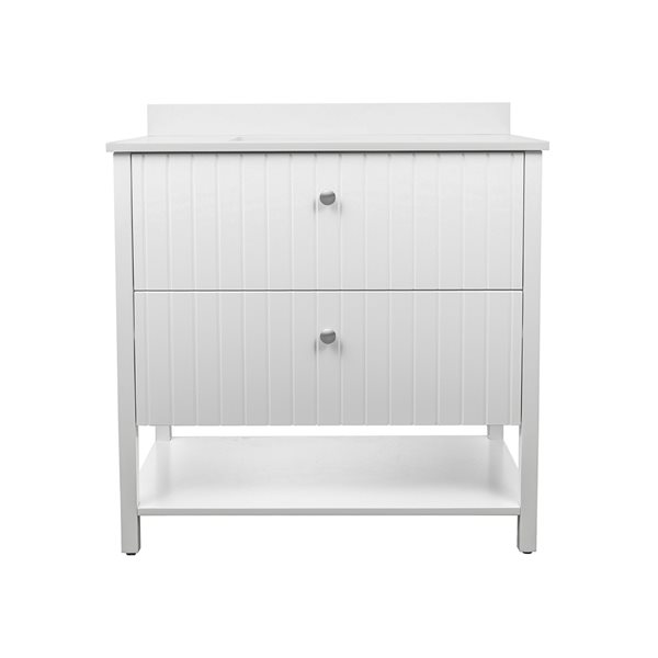 PRESENZA HARVARD 36-in Bathroom Vanity in White with White Engineered Stone Countertop and Ceramic Sink