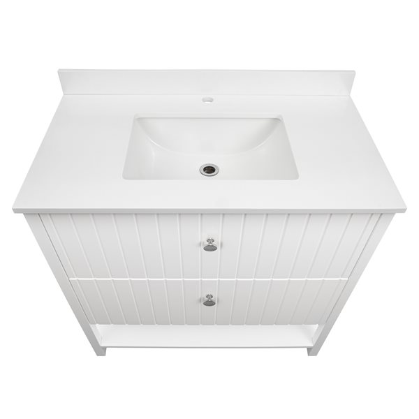 PRESENZA HARVARD 36-in Bathroom Vanity in White with White Engineered Stone Countertop and Ceramic Sink