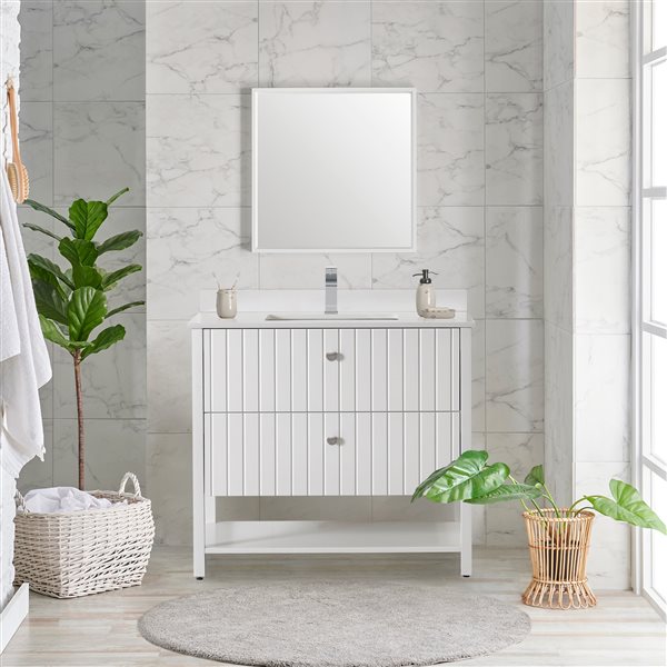 PRESENZA HARVARD 36-in Bathroom Vanity in White with White Engineered Stone Countertop and Ceramic Sink
