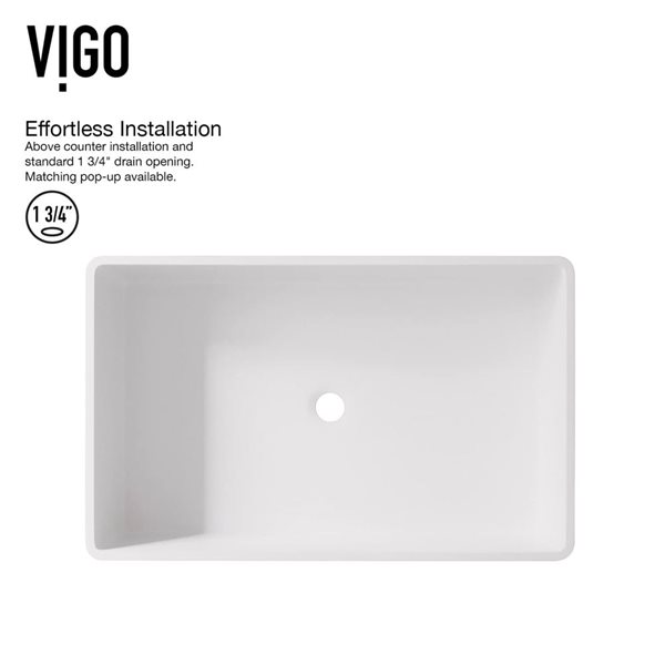 VIGO Magnolia&nbsp;21-in L x&nbsp;14-in W White Matte Stone Rectangle Vessel Bathroom Sink with Faucet/Drain - Brushed Nickel