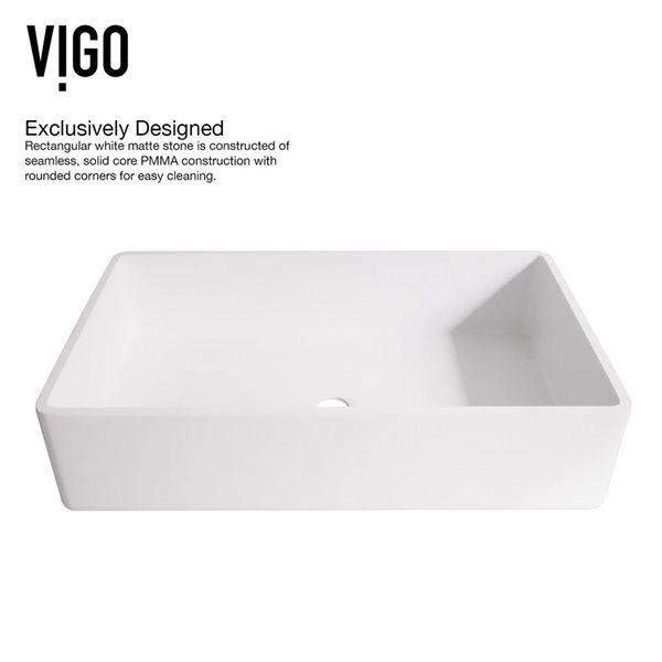 VIGO Magnolia&nbsp;21-in L x&nbsp;14-in W White Matte Stone Rectangle Vessel Bathroom Sink with Faucet/Drain - Brushed Nickel