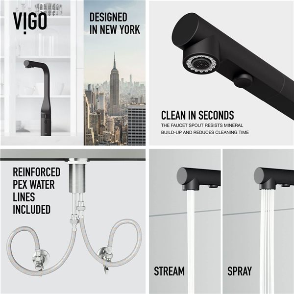 VIGO Jewel Touchless 15-in Single Handle Pull-Out Kitchen Faucet - Matte Black