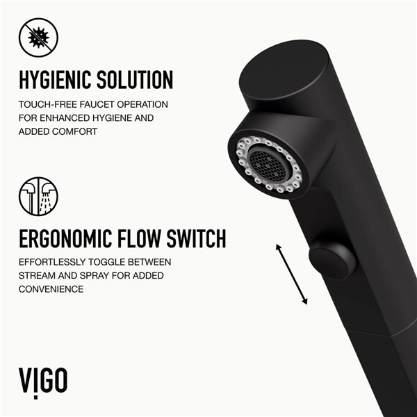 VIGO Jewel Touchless 15-in Single Handle Pull-Out Kitchen Faucet - Matte Black