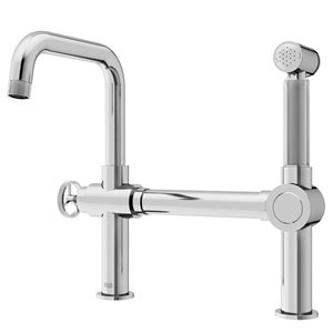 VIGO Cass Widespread Bridge Kitchen Faucet 13-in with High Arc and Pull-Out Side Sprayer - Chrome