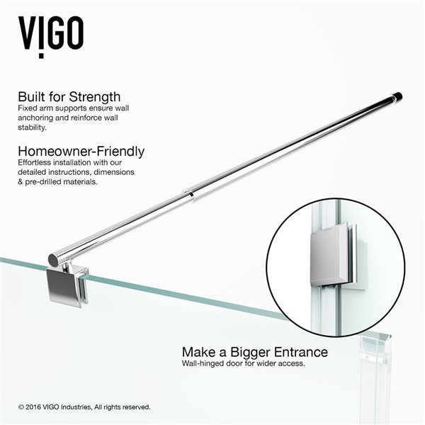 VIGO Pacifica&nbsp;46-in D x&nbsp;34-in W x&nbsp;73-in H Frameless Chrome Hinged Shower Enclosure with Clear Glass