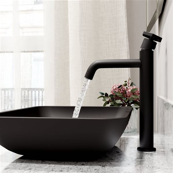 VIGO Glass&nbsp;18-in L x&nbsp;13-in W Rectangle Black Vessel Bathroom Sink with Ruxton Faucet/Drain - Matte Black
