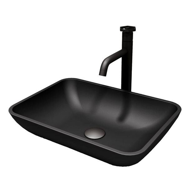 VIGO Glass&nbsp;18-in L x&nbsp;13-in W Rectangle Black Vessel Bathroom Sink with Ruxton Faucet/Drain - Matte Black
