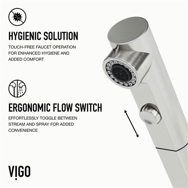 VIGO Jewel Touchless 15-in Single Handle Pull-Out Kitchen Faucet - Stainless Steel