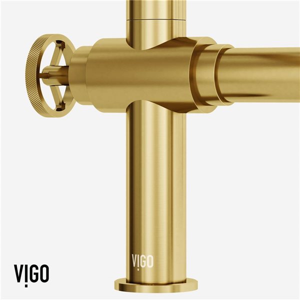 VIGO Cass Widespread Bridge Kitchen Faucet 13-in with High Arc and Pull-Out Side Sprayer - Brushed Gold