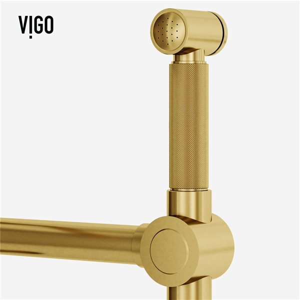 VIGO Cass Widespread Bridge Kitchen Faucet 13-in with High Arc and Pull-Out Side Sprayer - Brushed Gold