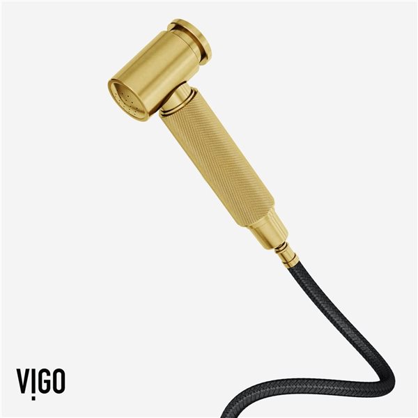 VIGO Cass Widespread Bridge Kitchen Faucet 13-in with High Arc and Pull-Out Side Sprayer - Brushed Gold