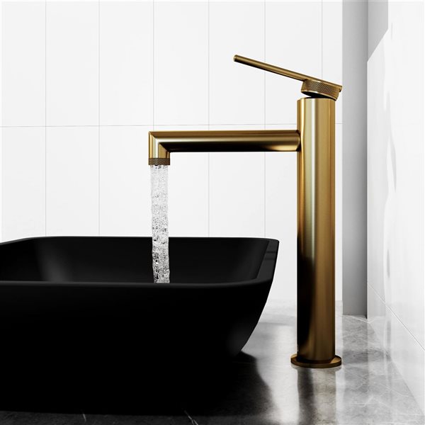 VIGO Glass&nbsp;18-in L x&nbsp;13-in W Rectangle Black Vessel Bathroom Sink with Sterling Faucet/Drain - Matte Gold