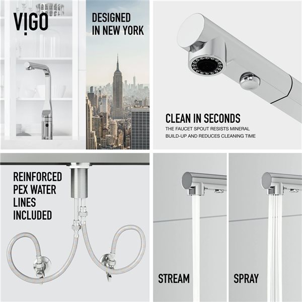 VIGO Jewel Pull-Out Kitchen Faucet 15-in with Touchless Sensor and One Handle - Chrome