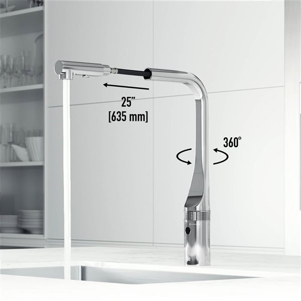 Robinet mitigeur de cuisine sans contact Jewel VIGO 15 po à bec rétractable, chrome