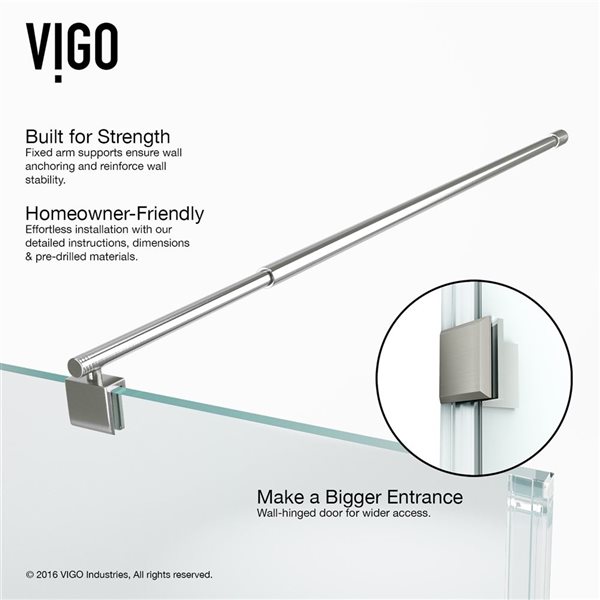 VIGO Pacifica&nbsp;48-in D x&nbsp;36-in W x&nbsp;79-in H Frameless Brushed Nickel Hinged Shower Enclosure w/ Clear Glass and Base