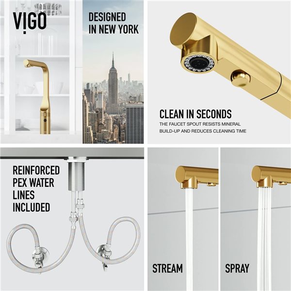 VIGO Jewel Touchless 15-in Single Handle Pull-Out Kitchen Faucet - Matte Brushed Gold