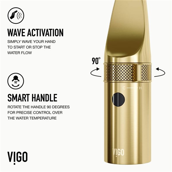 VIGO Jewel Touchless 15-in Single Handle Pull-Out Kitchen Faucet - Matte Brushed Gold