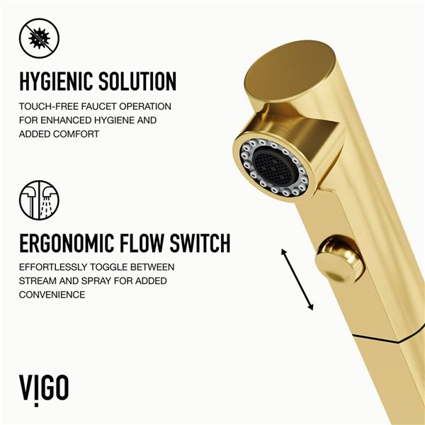 VIGO Jewel Touchless 15-in Single Handle Pull-Out Kitchen Faucet - Matte Brushed Gold