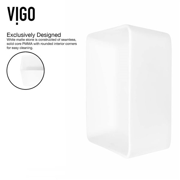 VIGO Marigold&nbsp;18-in L x&nbsp;14-in W White Matte Stone Rectangle Vessel Bathroom Sink with Faucet/Drain - Matte Black