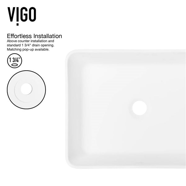 VIGO Marigold&nbsp;18-in L x&nbsp;14-in W White Matte Stone Rectangle Vessel Bathroom Sink with Faucet/Drain - Matte Black