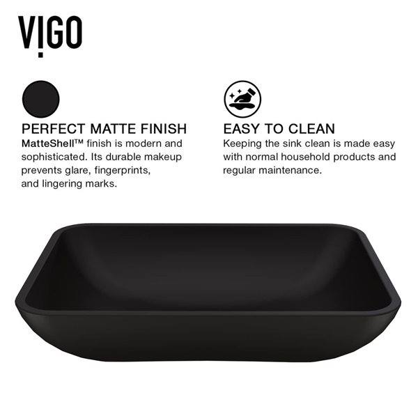 VIGO Glass&nbsp;18-in L x&nbsp;13-in W Rectangle Black Vessel Bathroom Sink with Cass Faucet/Drain - Brushed Nickel