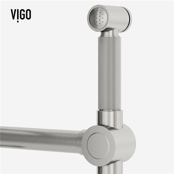 VIGO Cass&nbsp;13-in H One-Handle High-Arc Widespread Bridge Kitchen Faucet with Pull-Out Side Sprayer - Stainless Steel